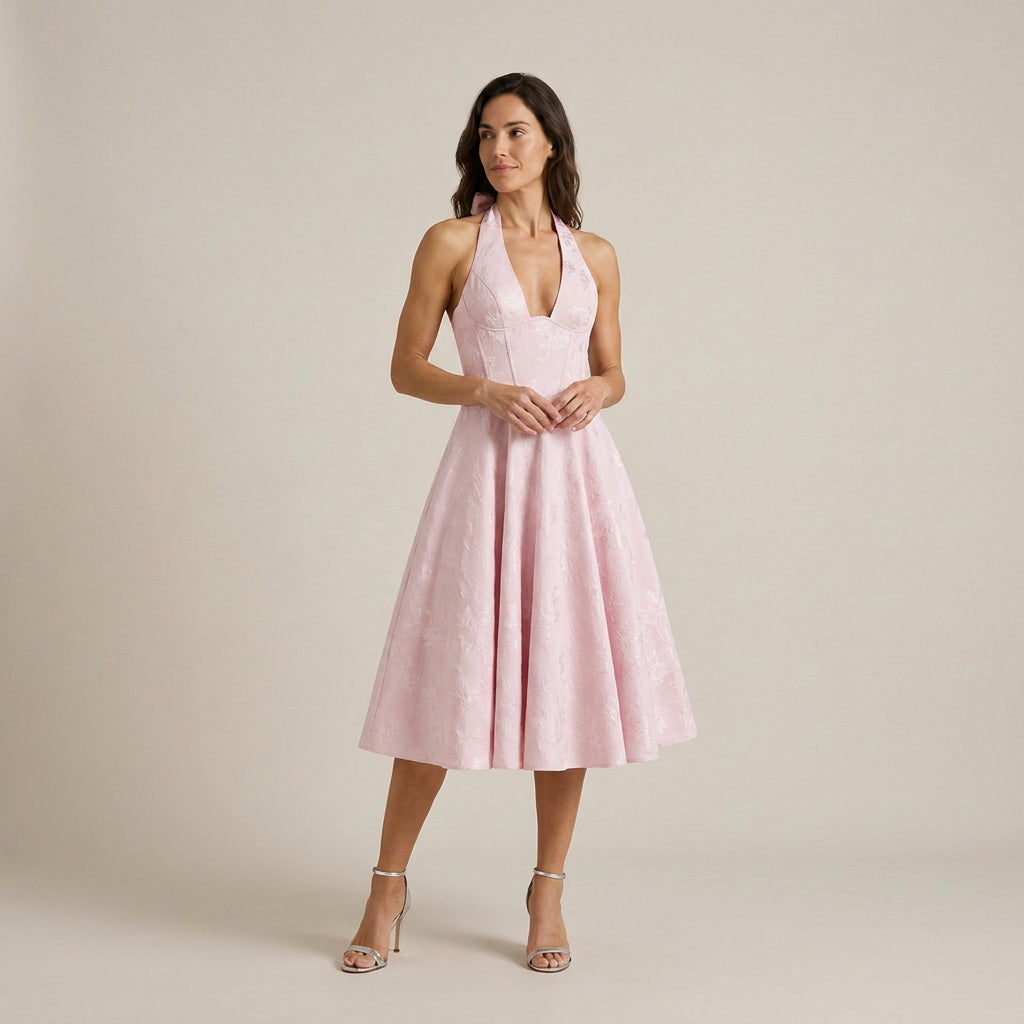 Vestido Fiesta Escote Halter Falda Vuelo para Mujer