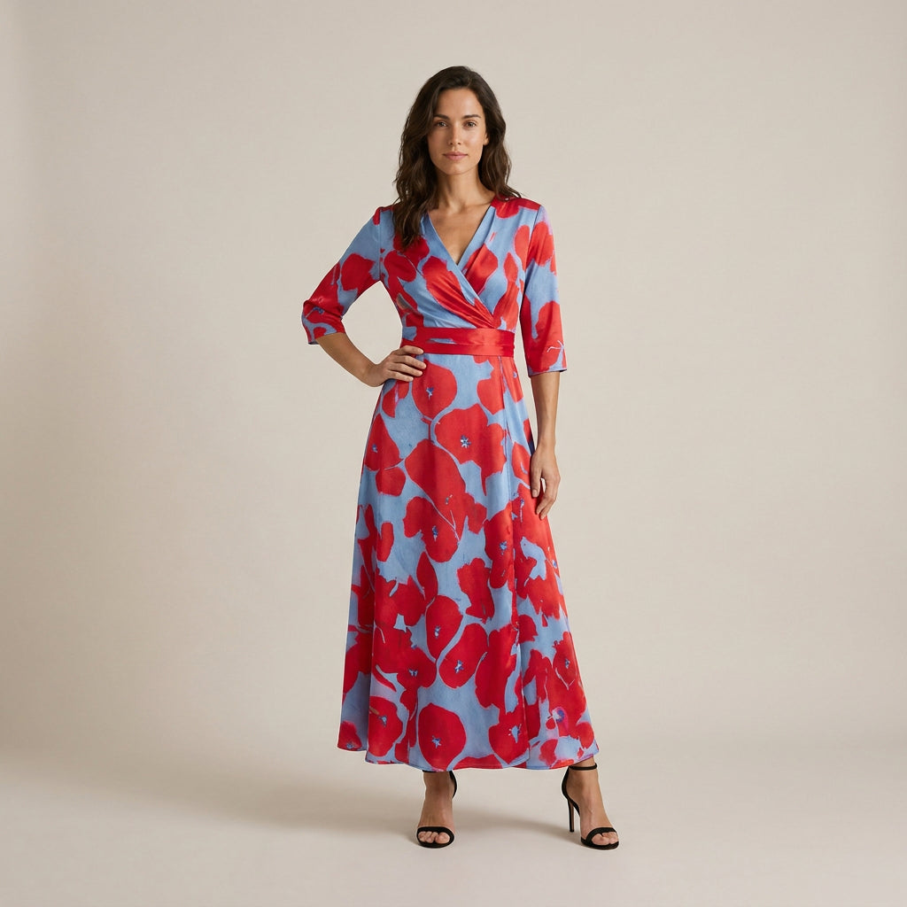 Vestido Fiesta Escote Cruzado Manga Francesa para Mujer