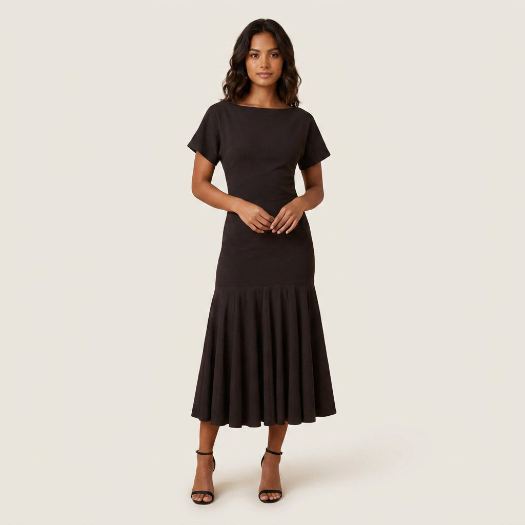 Vestido Midi de Cóctel con Falda de Vuelo para Mujer