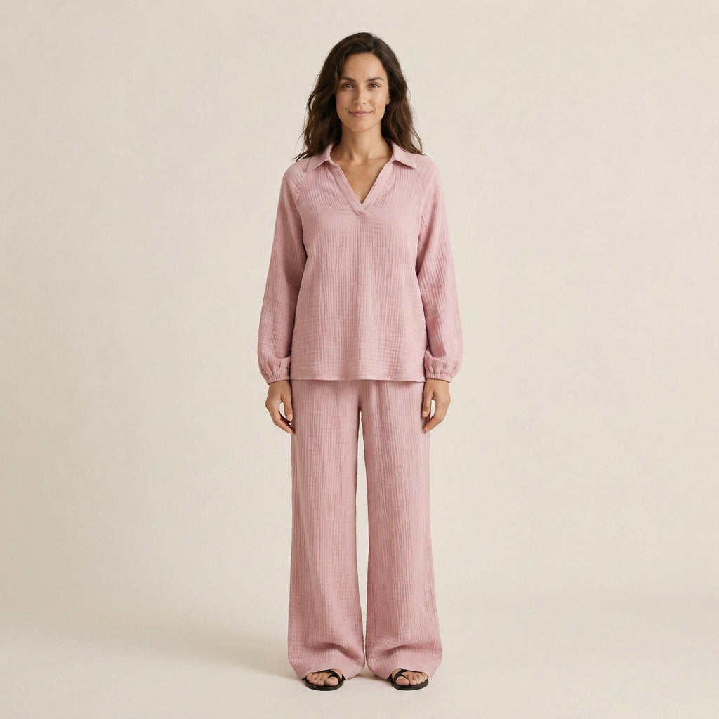 Conjunto de Blusa y Pantalón Efecto Gasa para Mujer