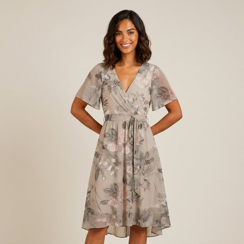 Vestido Cruzado Estampado Floral Bajo Asimétrico para Mujer