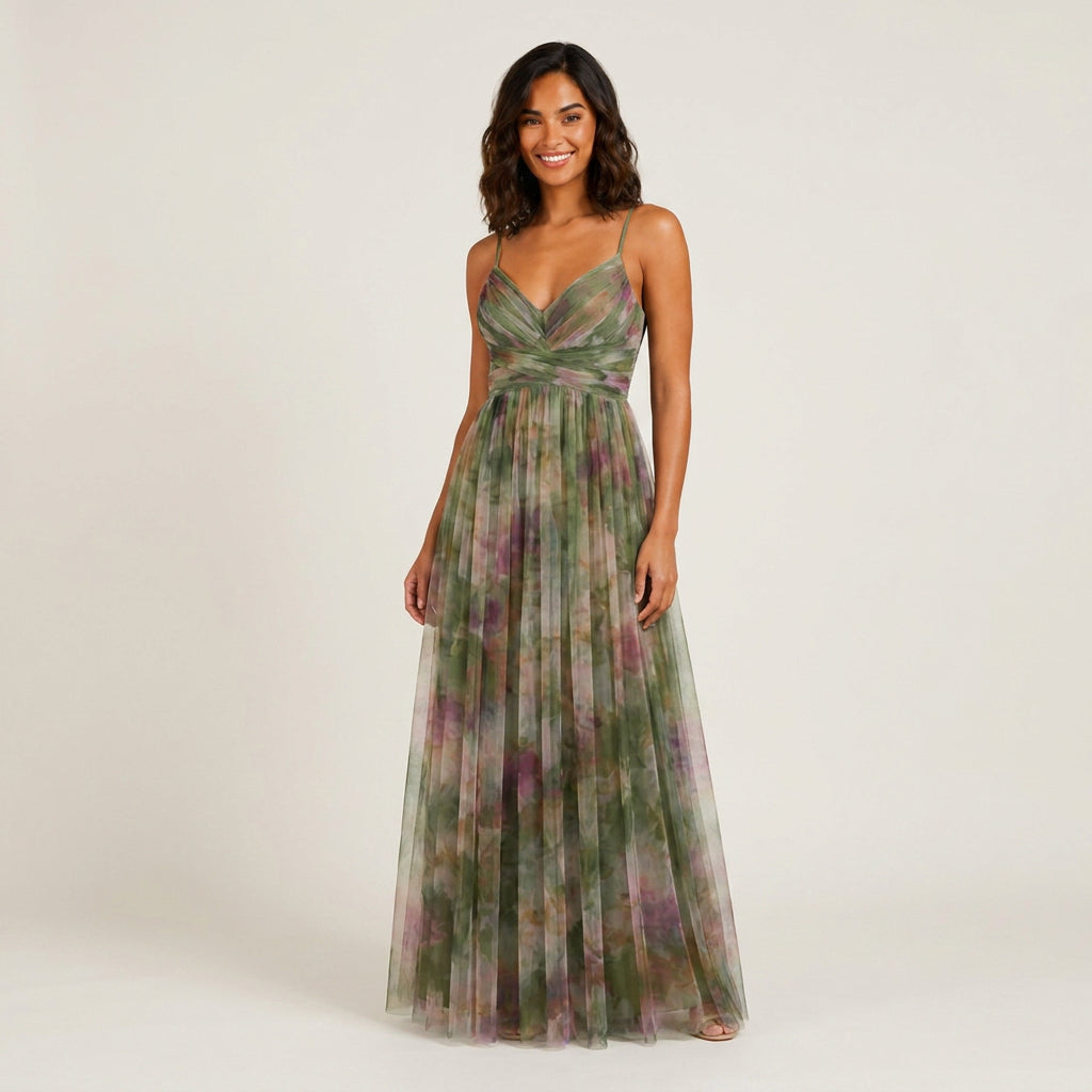Vestido Largo Estampado Acuarela Tirantes Finos para Mujer