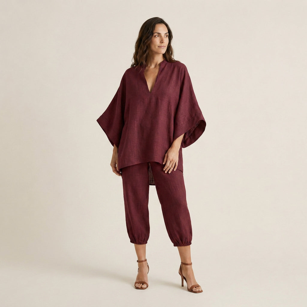 Conjunto de Lino con Túnica y Pantalón Capri para Mujer