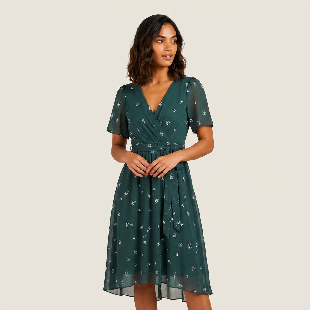 Vestido Cruzado Estampado Floral Bajo Asimétrico para Mujer