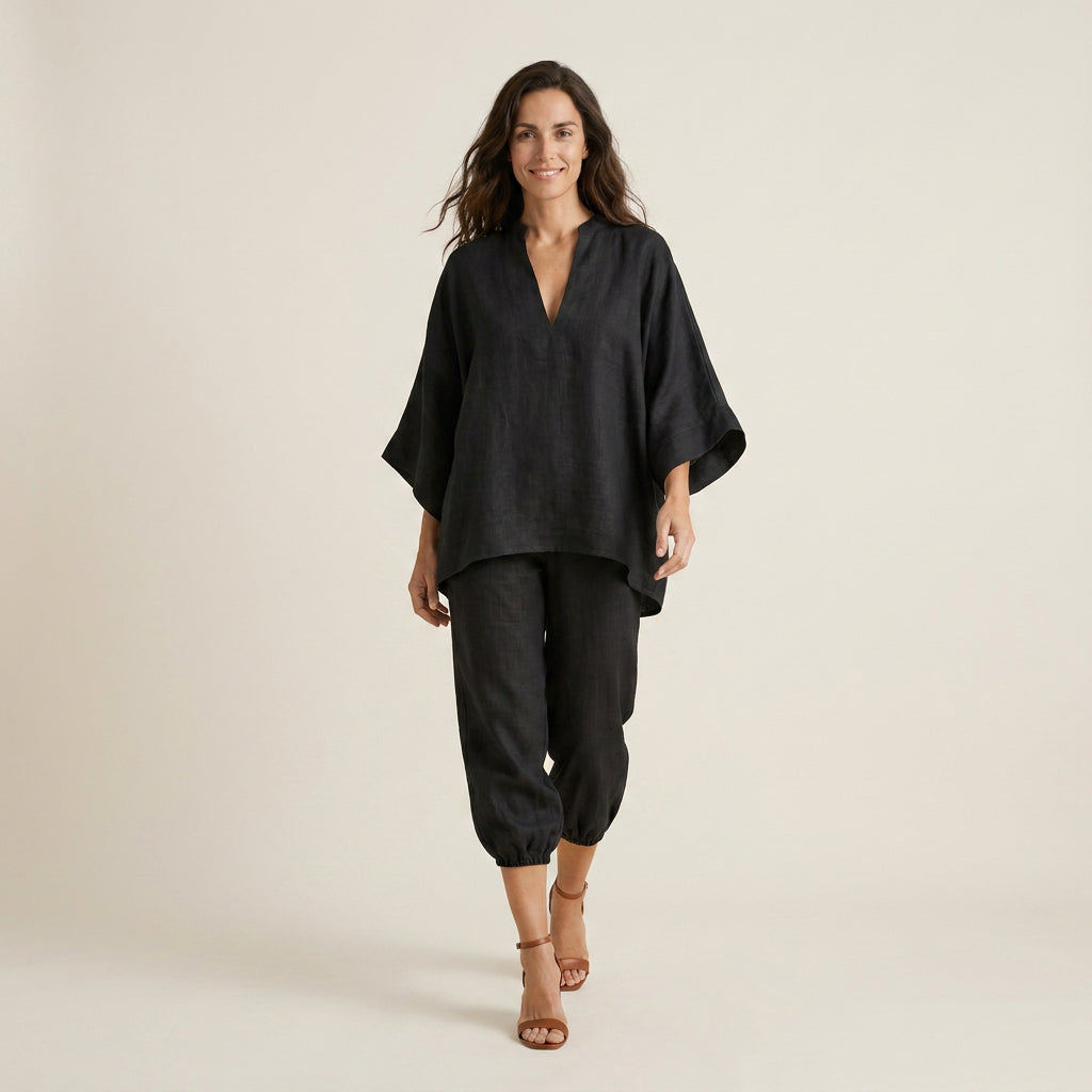 Conjunto de Lino con Túnica y Pantalón Capri para Mujer