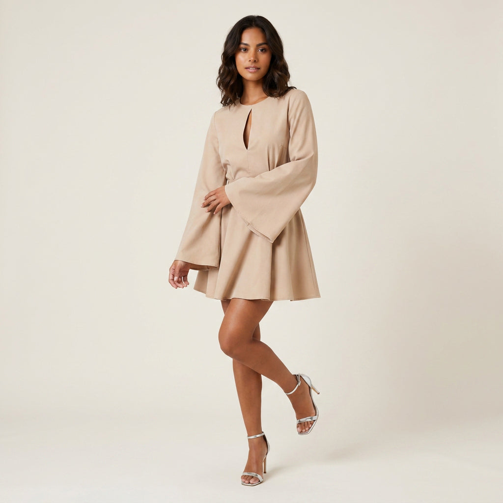 Vestido Corto de Fiesta con Manga Acampanada para Mujer