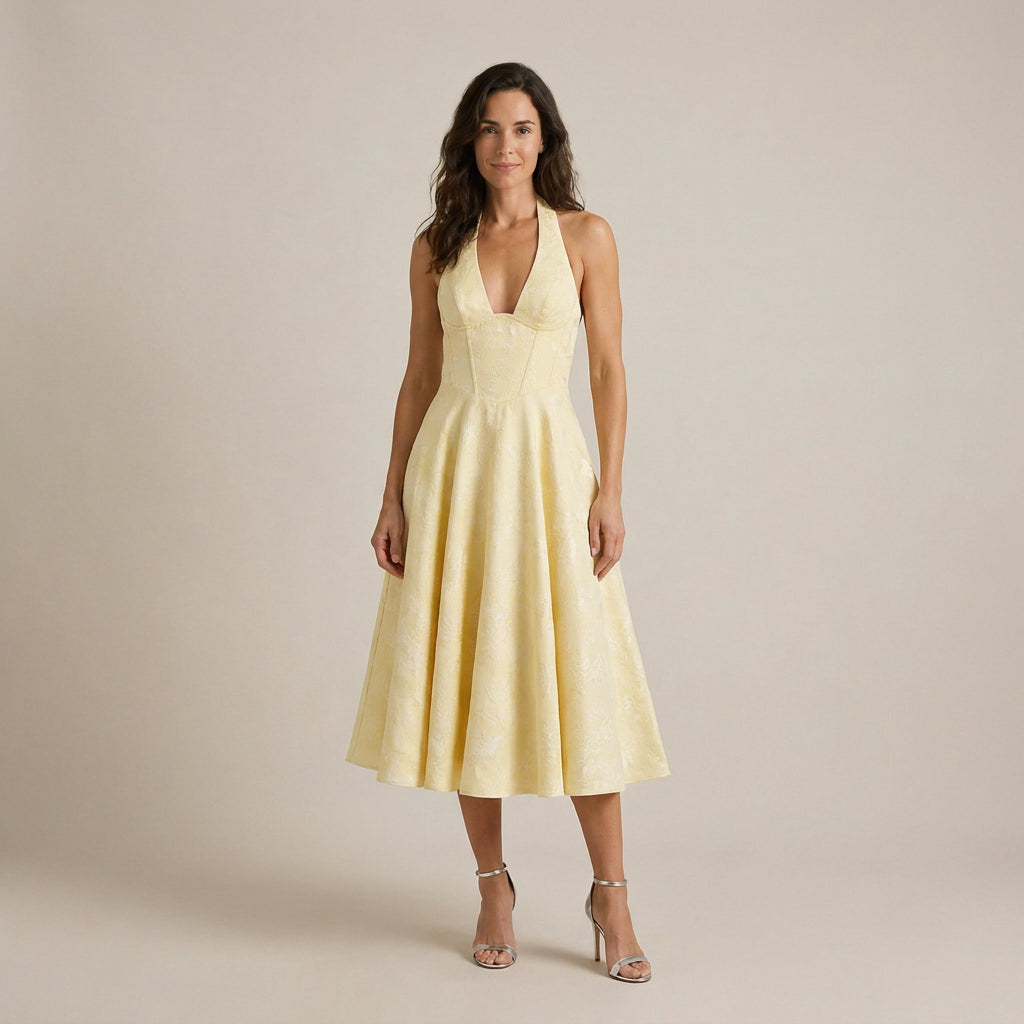 Vestido Fiesta Escote Halter Falda Vuelo para Mujer