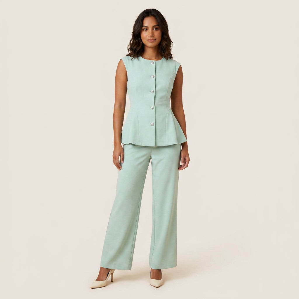 Conjunto de Top Peplum y Pantalón Ancho para Mujer