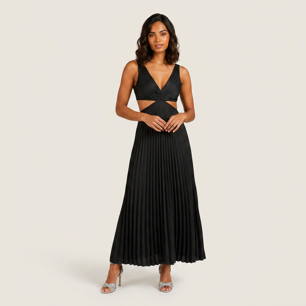 Vestido Fiesta Falda Plisada Cintura Descubierta para Mujer