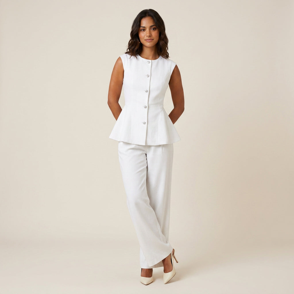 Conjunto de Top Peplum y Pantalón Ancho para Mujer