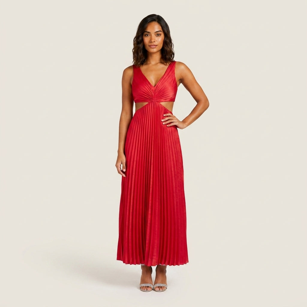 Vestido Fiesta Falda Plisada Cintura Descubierta para Mujer