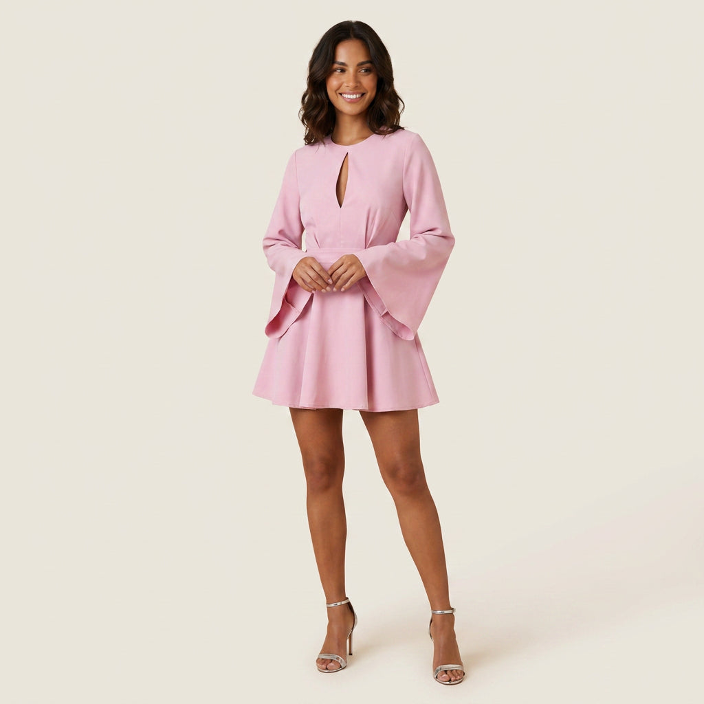Vestido Corto de Fiesta con Manga Acampanada para Mujer
