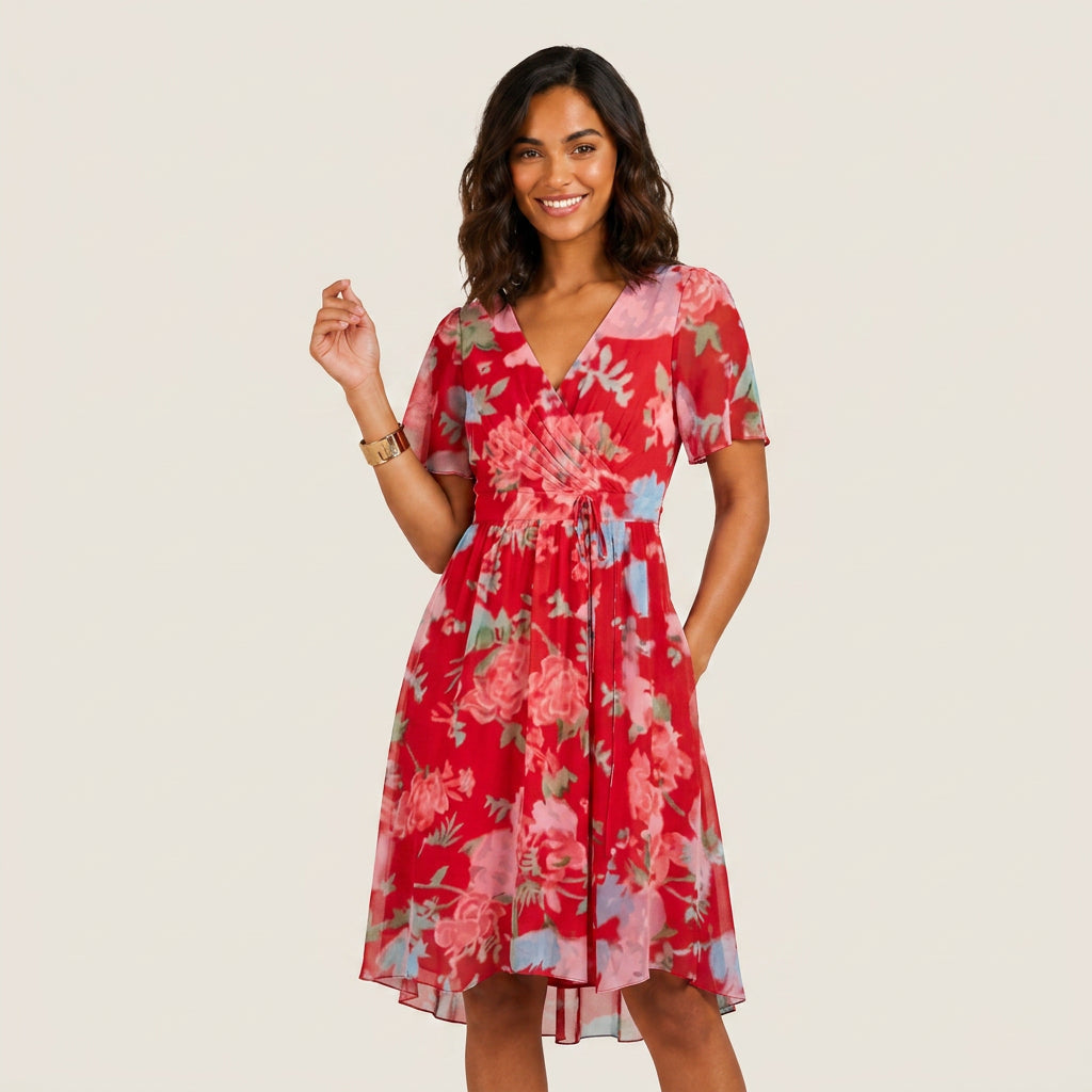 Vestido Cruzado Estampado Floral Bajo Asimétrico para Mujer