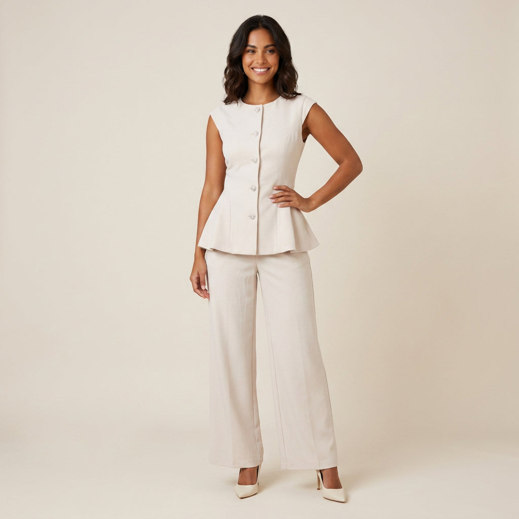 Conjunto de Top Peplum y Pantalón Ancho para Mujer