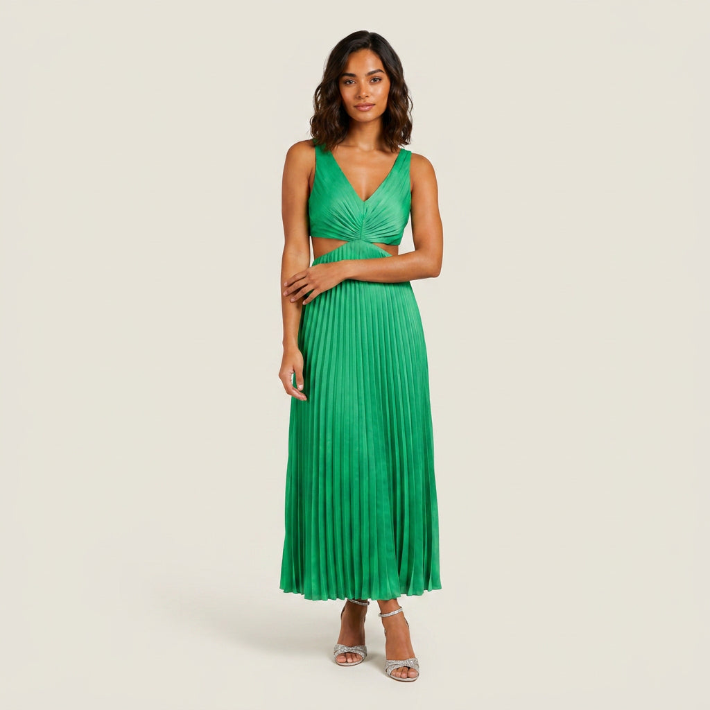 Vestido Fiesta Falda Plisada Cintura Descubierta para Mujer