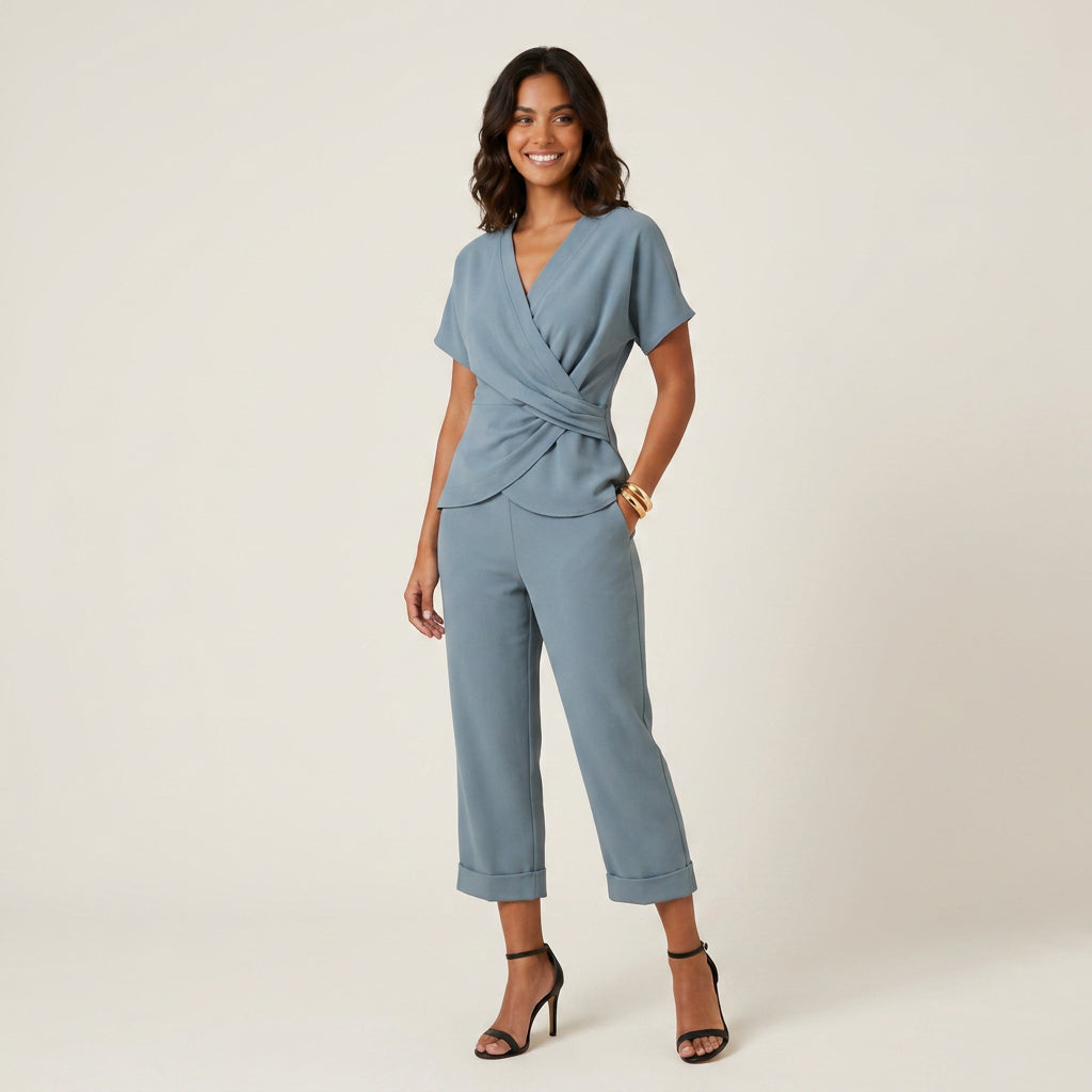 Conjunto Top Cruzado Pantalón Culotte Fluido para Mujer