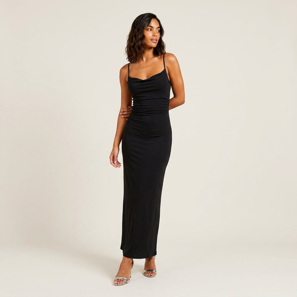 Vestido Largo Estampado Floral Escote Drapeado para Mujer