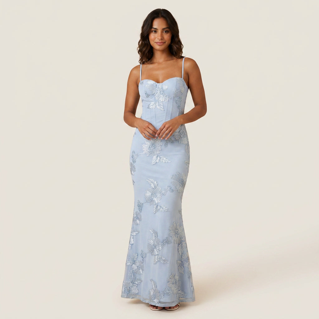 Vestido Largo Jacquard Floral Corsetero para Mujer
