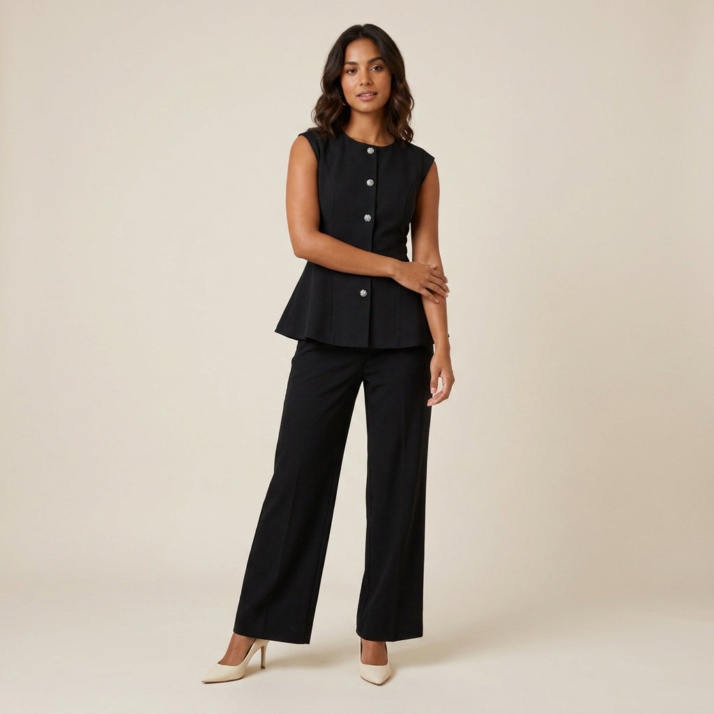 Conjunto de Top Peplum y Pantalón Ancho para Mujer