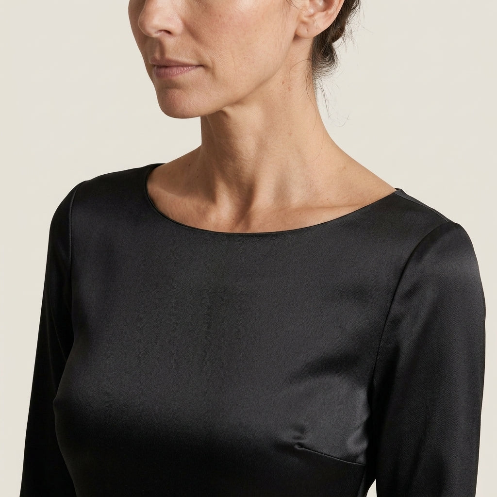 Vestido Largo Efecto Satén Manga Acampanada para Mujer