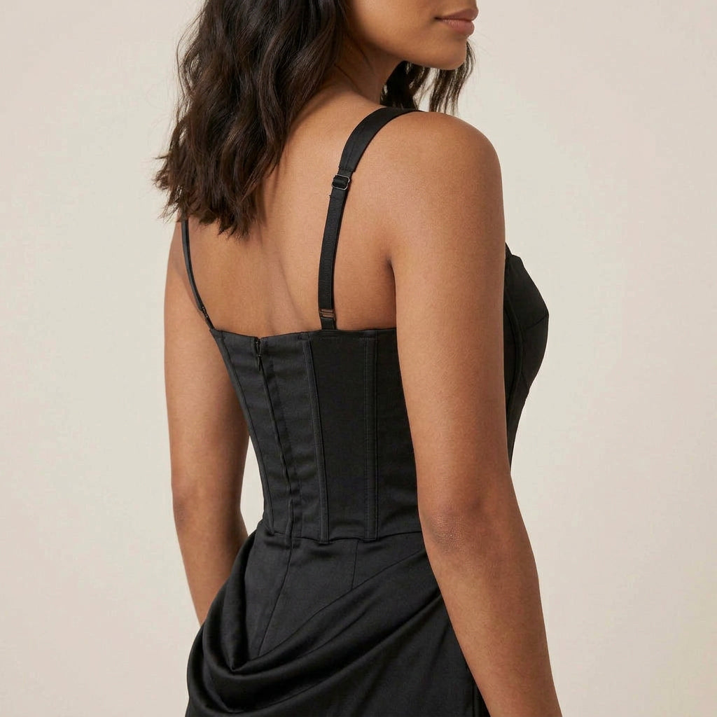 Vestido Largo Efecto Satén Corsetero para Mujer