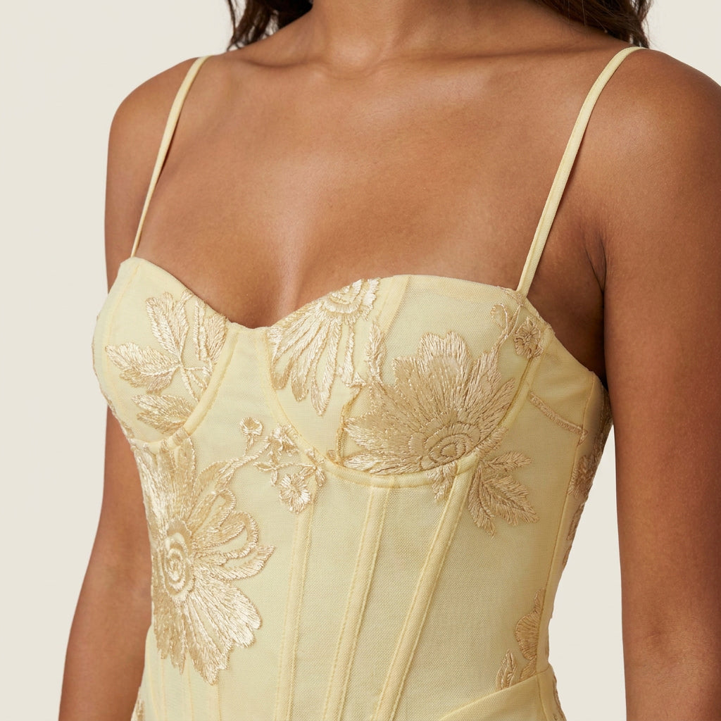 Vestido Largo Jacquard Floral Corsetero para Mujer