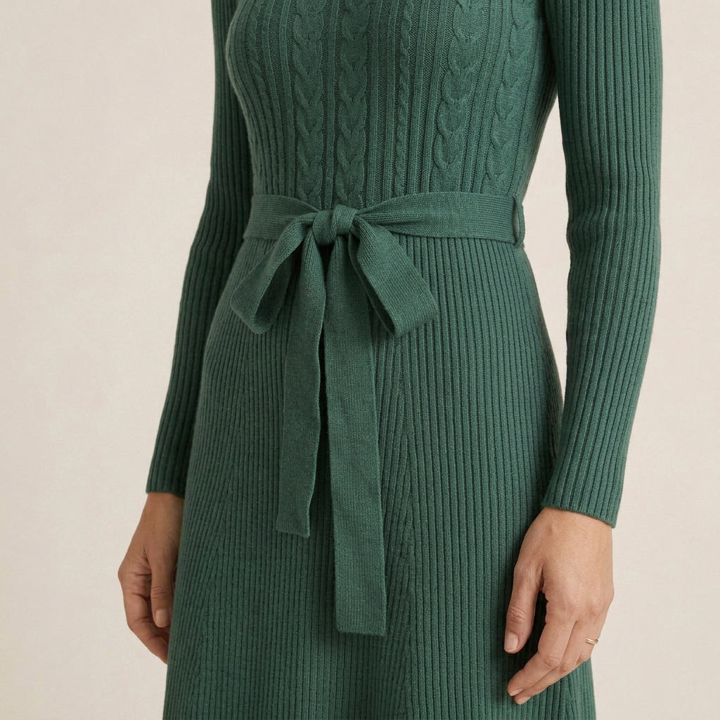 Vestido Midi De Punto Con Cinturón para Mujer