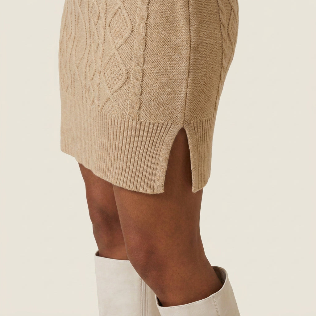 Vestido Corto de Punto Trenzado Cuello Vuelto para Mujer