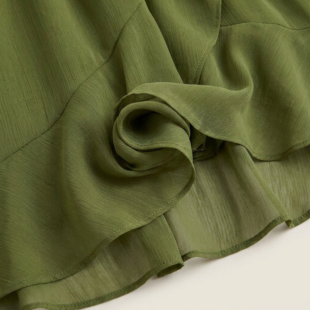 Vestido Midi Cruzado Efecto Gasa con Volante para Mujer
