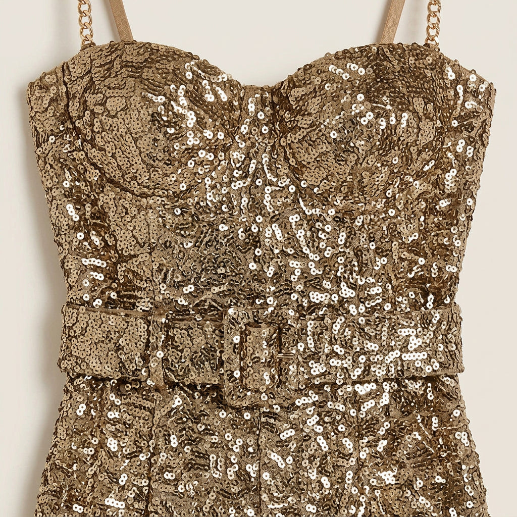 Mono Largo de Lentejuelas con Cuerpo Corsetero para Mujer