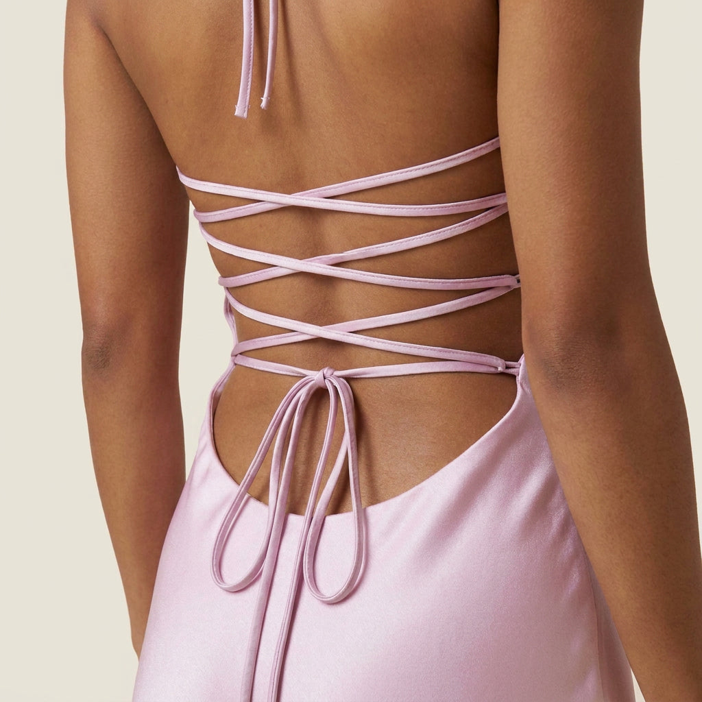 Vestido Largo Efecto Satén con Pedrería para Mujer