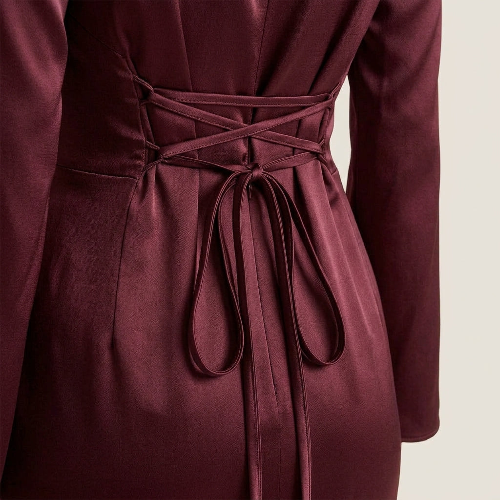 Vestido Largo Efecto Satén Manga Acampanada para Mujer