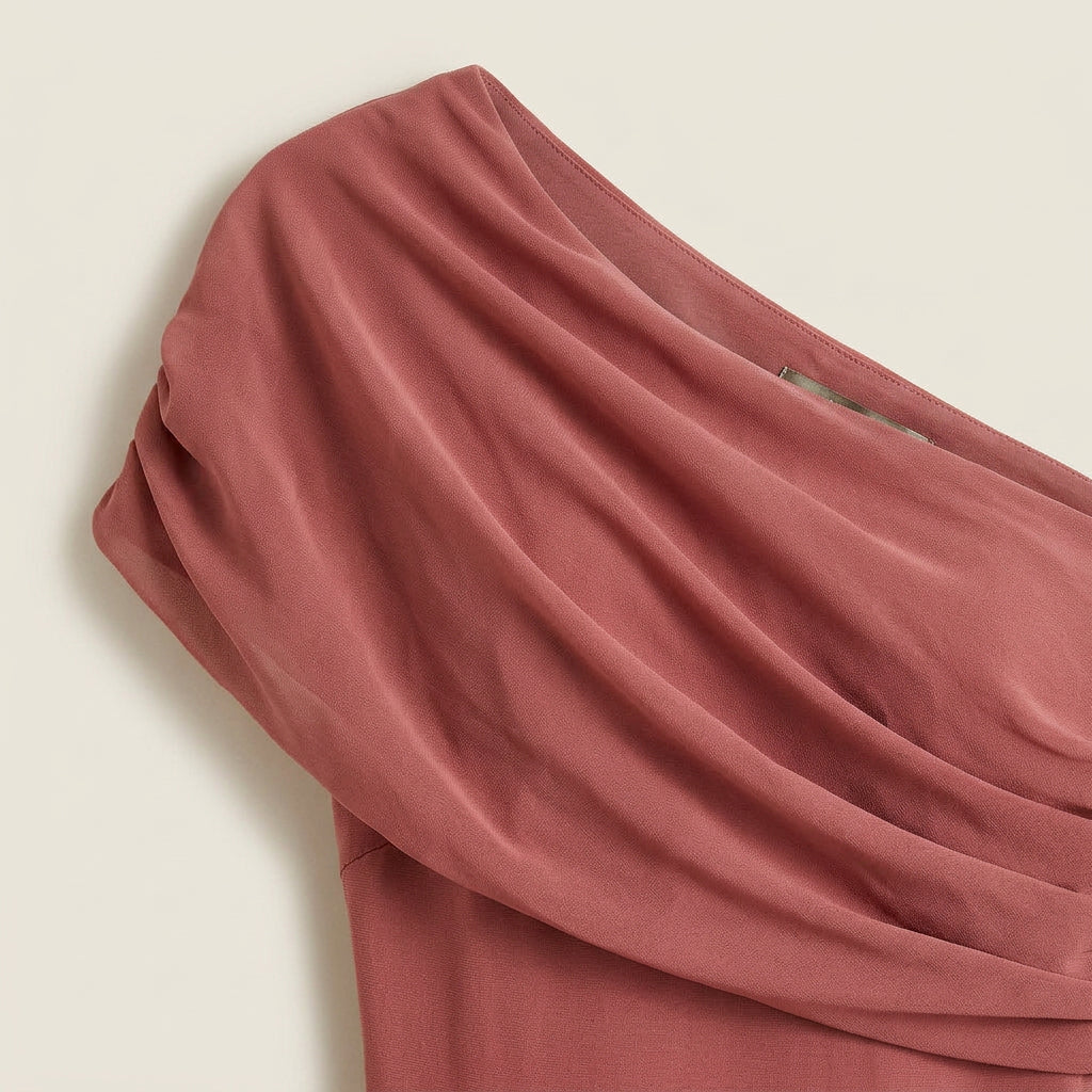 Vestido Midi Efecto Gasa un Solo Hombro para Mujer