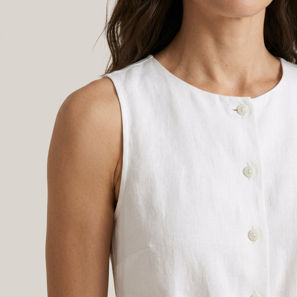 Vestido Midi sin Mangas con Botones y Cinturón para Mujer