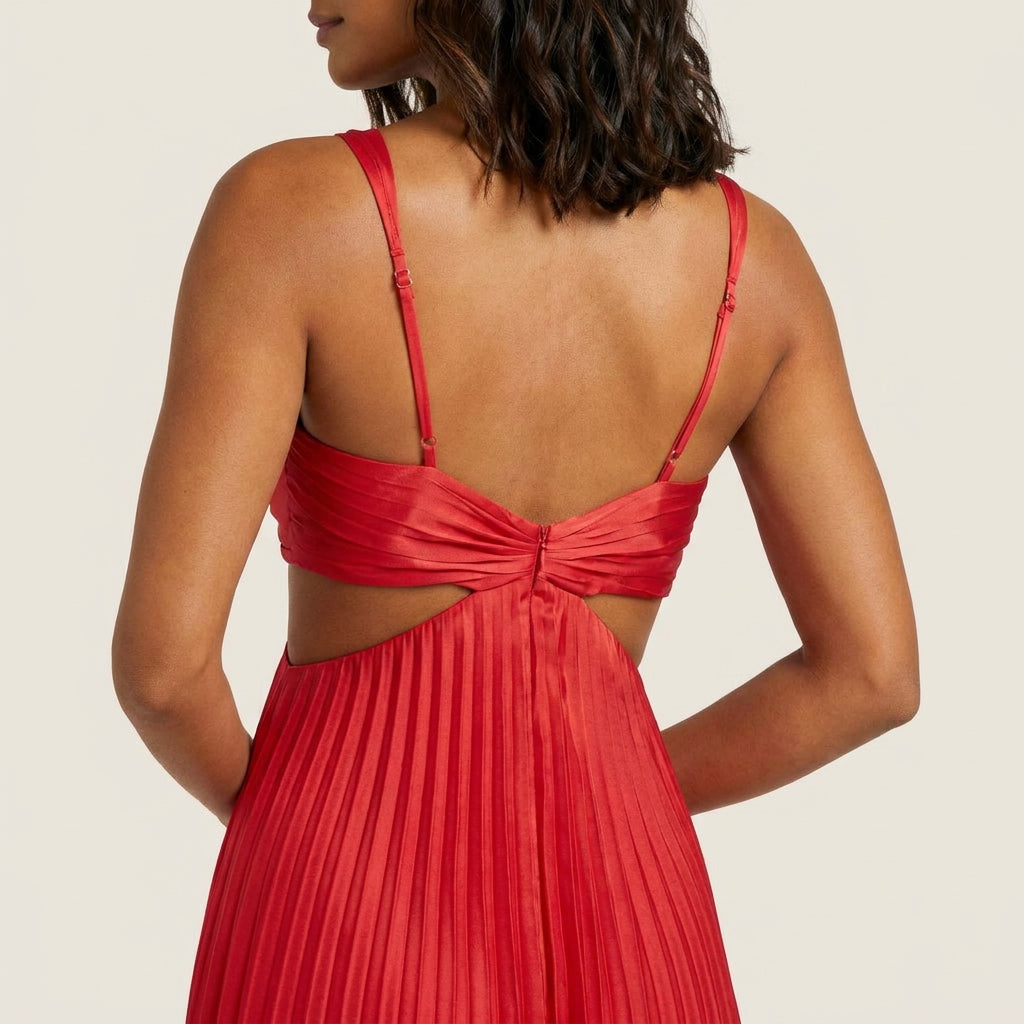 Vestido Fiesta Falda Plisada Cintura Descubierta para Mujer