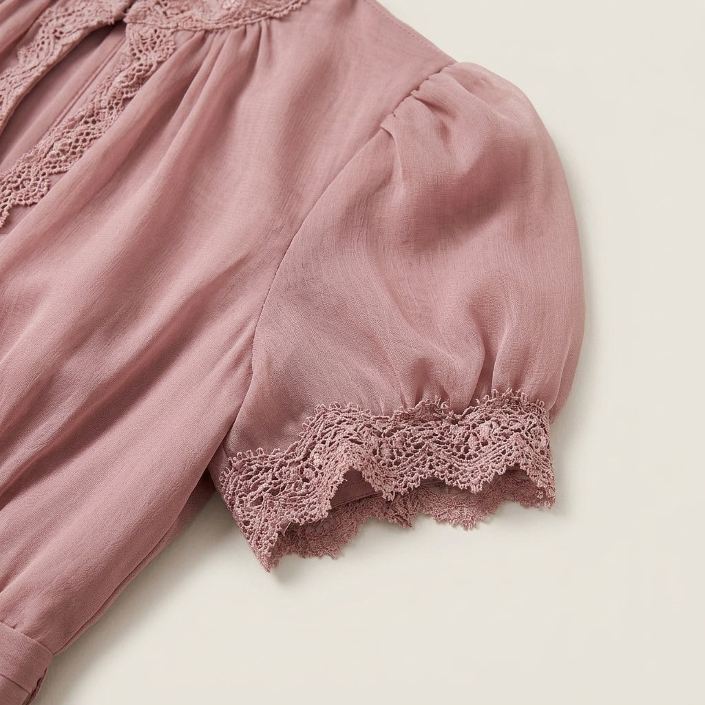 Vestido Largo Efecto Gasa con Encaje para Mujer