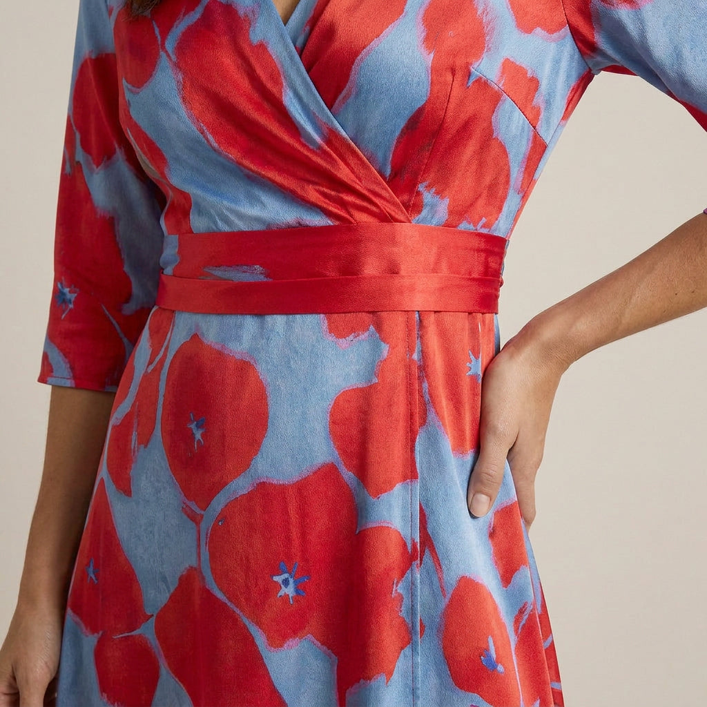 Vestido Fiesta Escote Cruzado Manga Francesa para Mujer