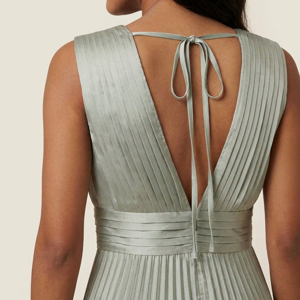 Vestido de Fiesta Plisado Efecto Satén para Mujer