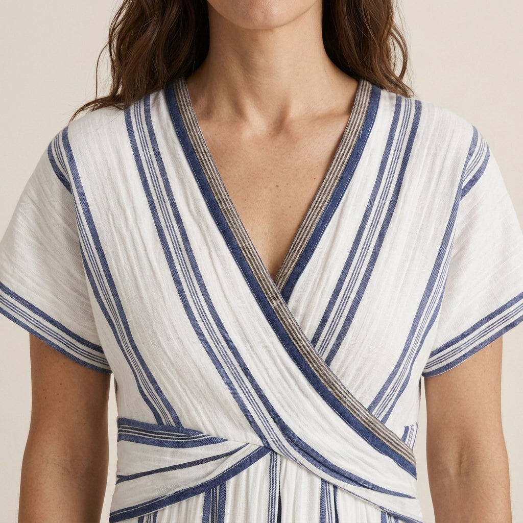 Vestido Midi Manga Corta con Nudo Frontal para Mujer