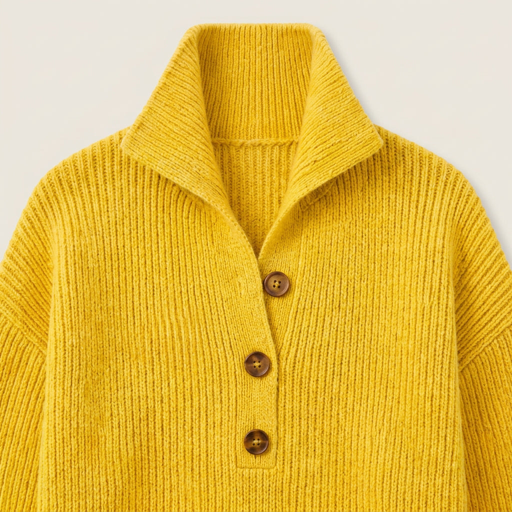 Vestido de Punto Canalé con Cuello Alto y Botones para Mujer