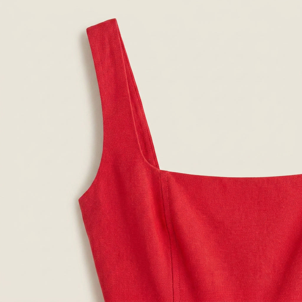 Vestido Midi Escote Cuadrado Falda Vuelo para Mujer