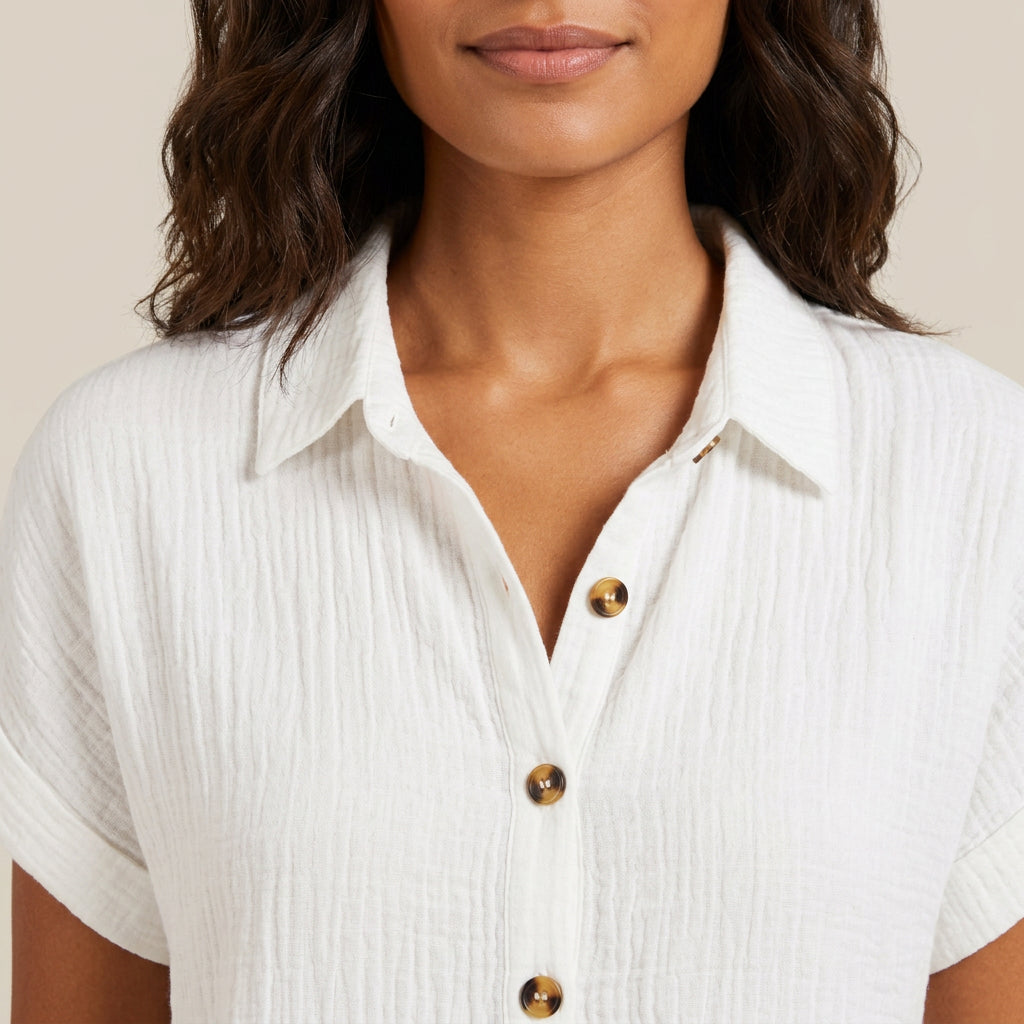 Vestido Camisero Muselina Botones Madera Bolsillos para Mujer