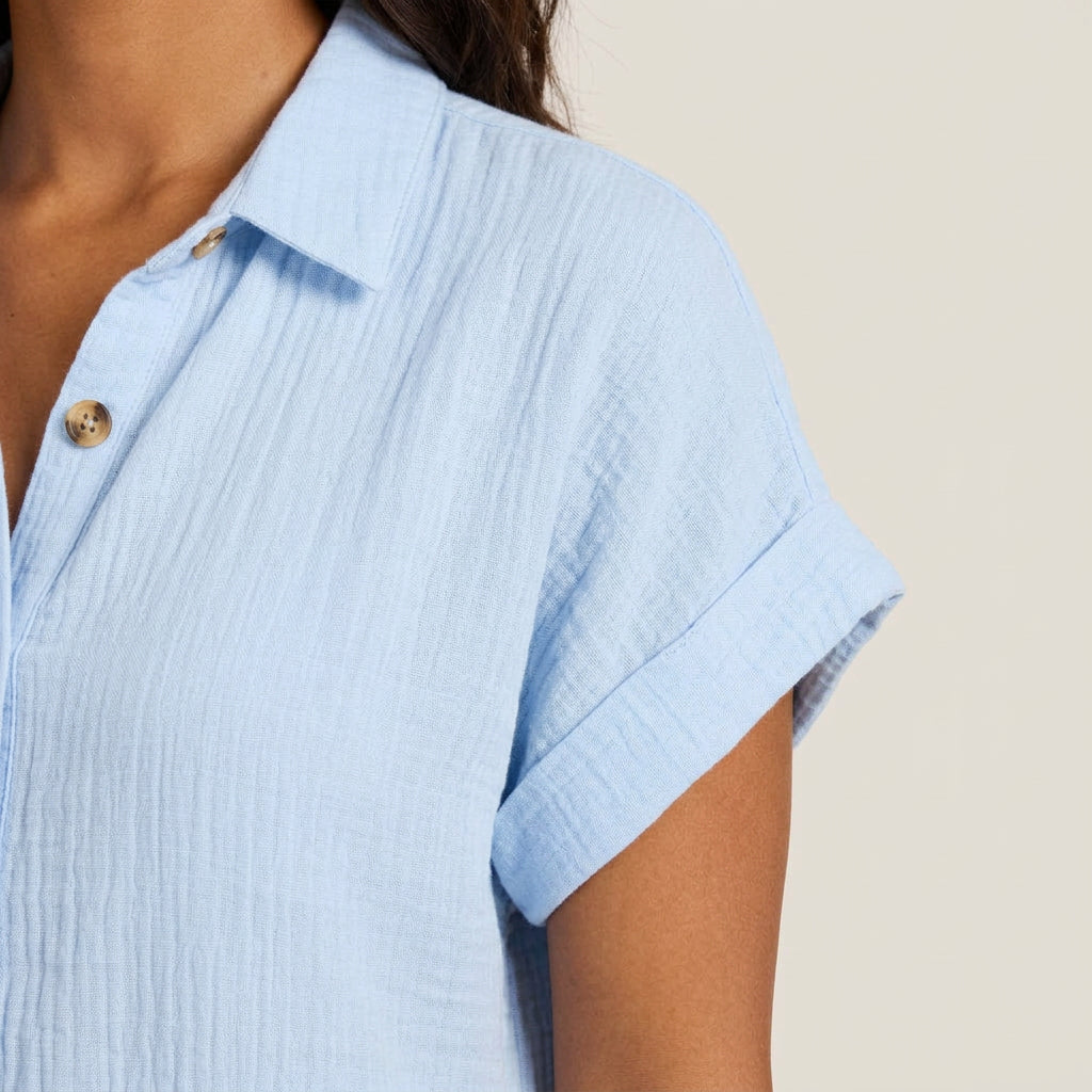 Vestido Camisero Muselina Botones Madera Bolsillos para Mujer