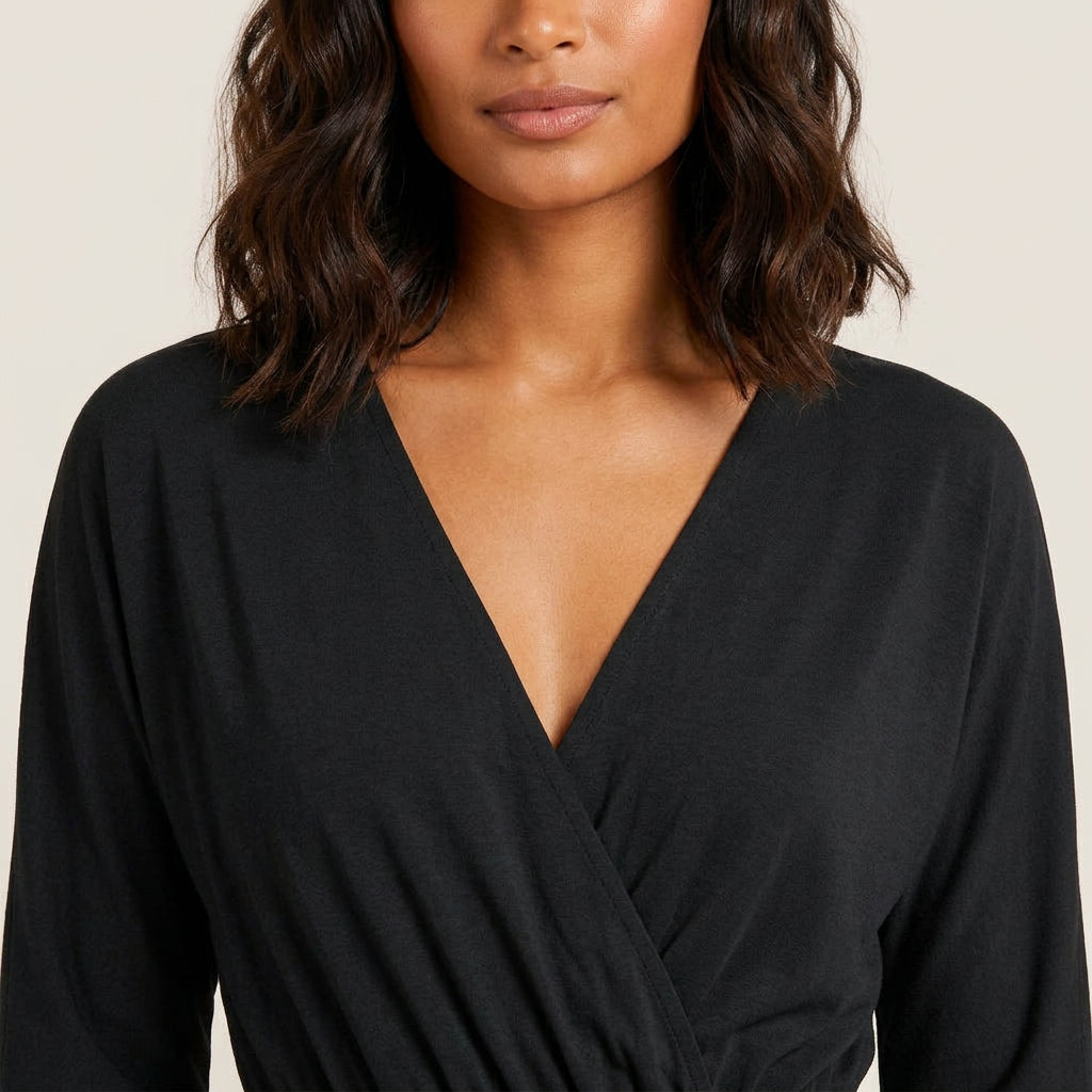 Vestido Largo Escote Cruzado Cintura Fruncida para Mujer