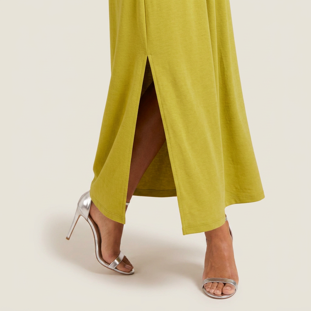 Vestido Largo Escote Cruzado Cintura Fruncida para Mujer