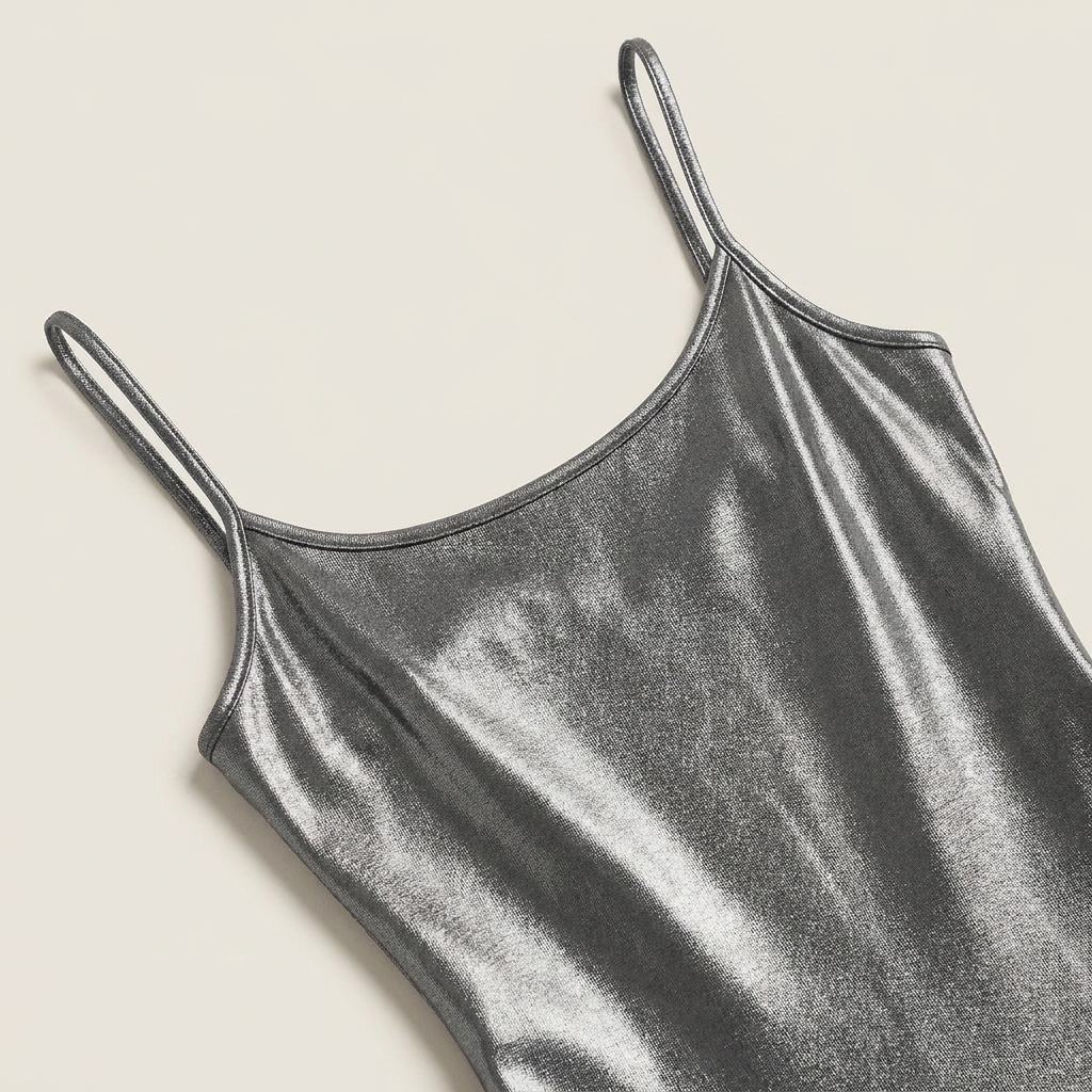 Vestido Midi Metálico Tirantes Finos Corte Slip para Mujer