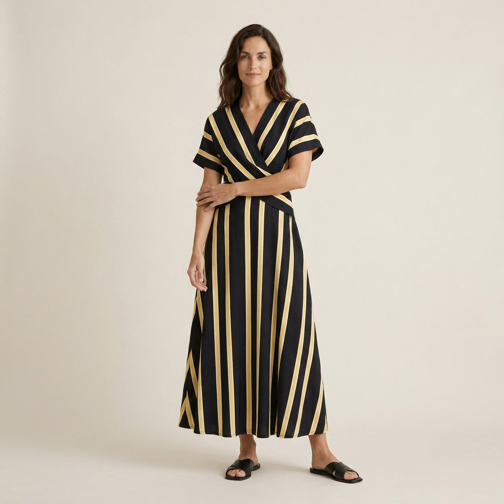 Vestido Midi Manga Corta con Nudo Frontal para Mujer