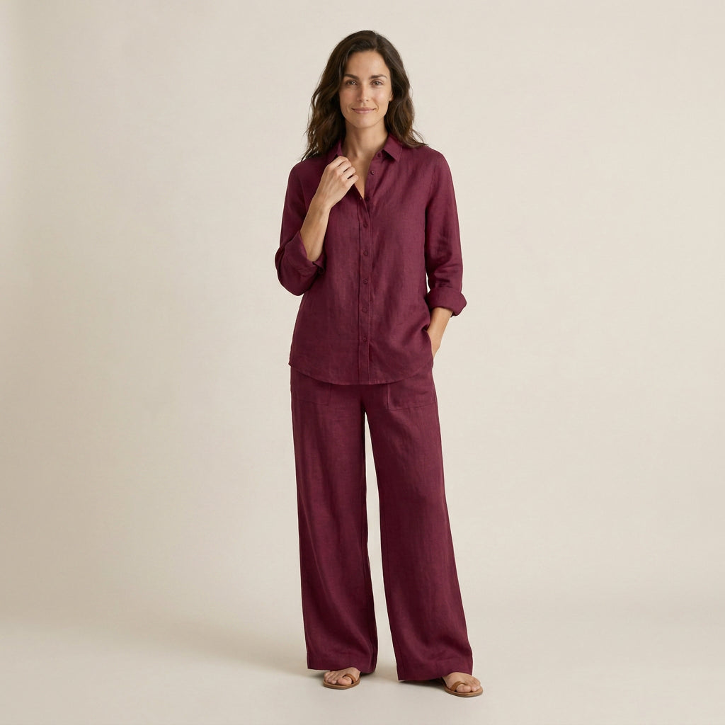 Conjunto Efecto Lino Camisa y Pantalón para Mujer