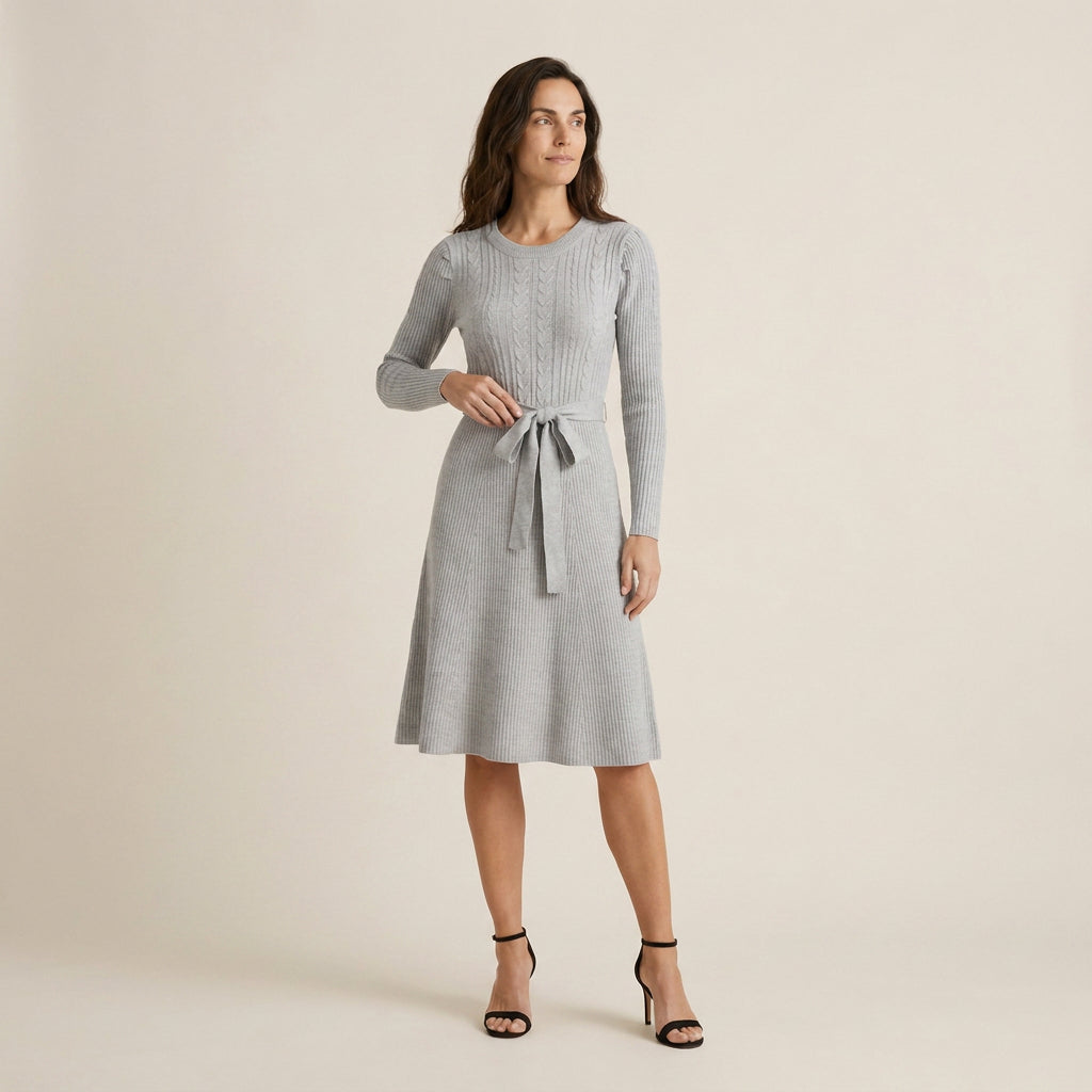 Vestido Midi De Punto Con Cinturón para Mujer