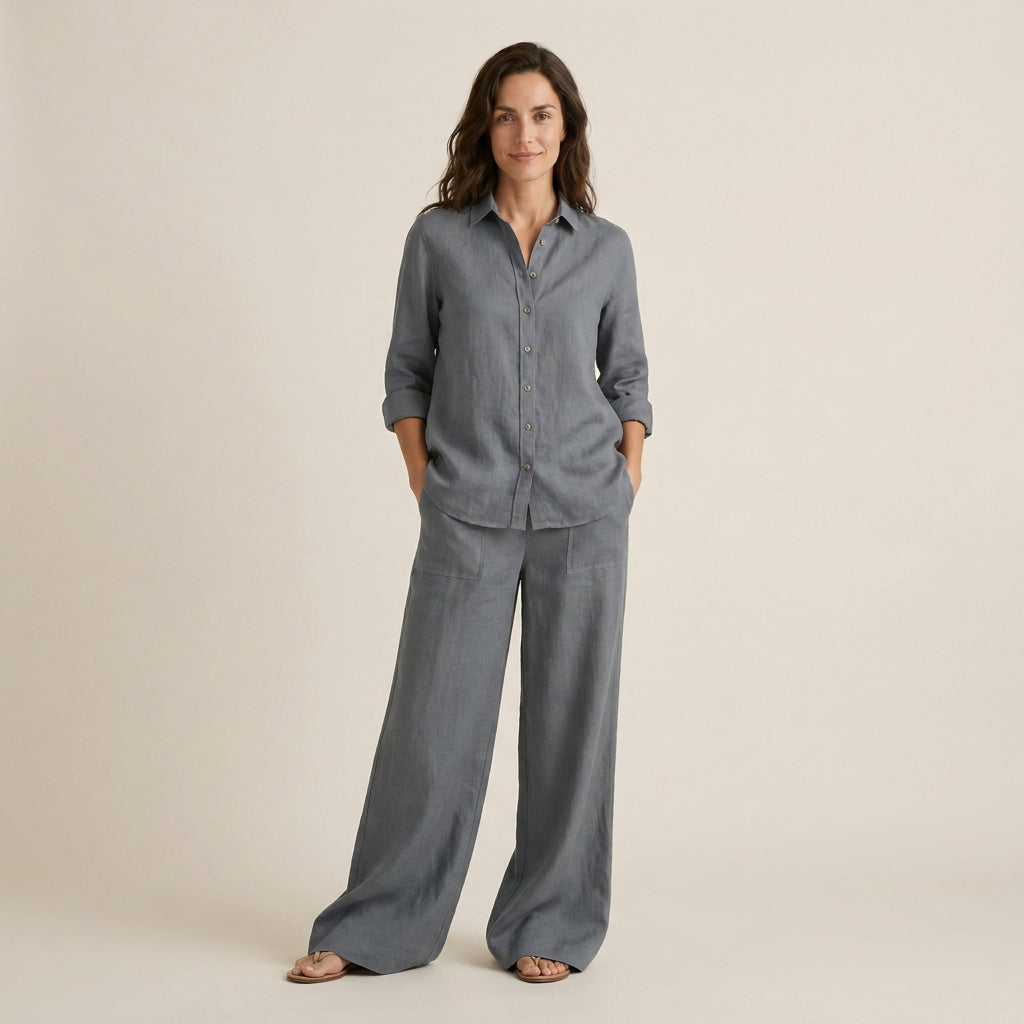 Conjunto Efecto Lino Camisa y Pantalón para Mujer